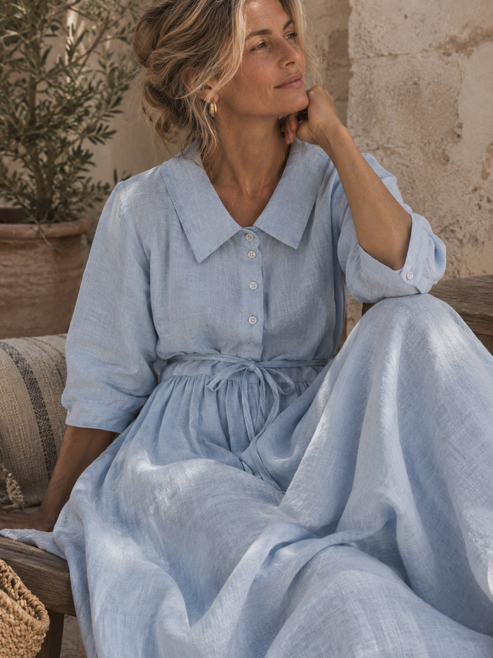 AZULAH | Elegant Short Sleeve Dress with Tie at the Waist