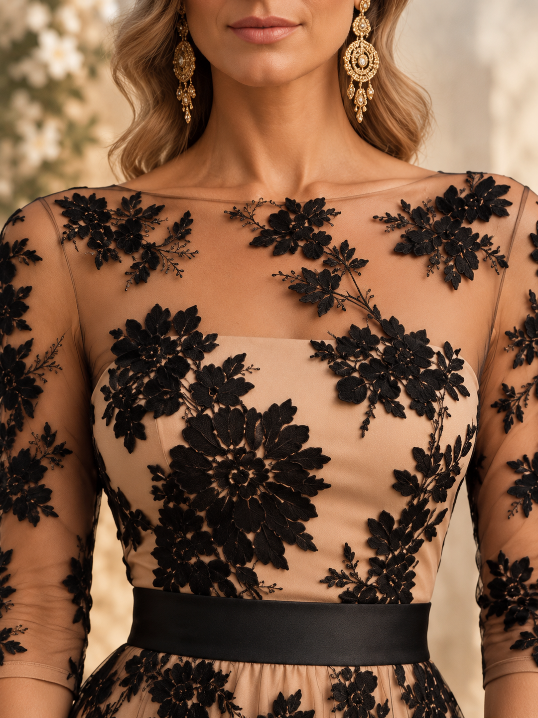 Adeline™ Floral Lace Midi Evening Dress